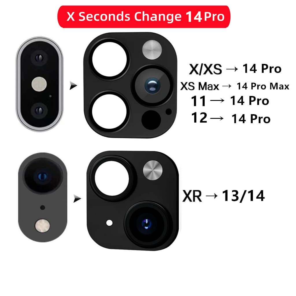 Nova Atualização De Mudança De Segundos De Lentes De Câmera Falsas Para iPhone XR X XS Max 13 14 14 Pro Telefone Com Filme Traseiro De Liga De Titânio Capa Modificada