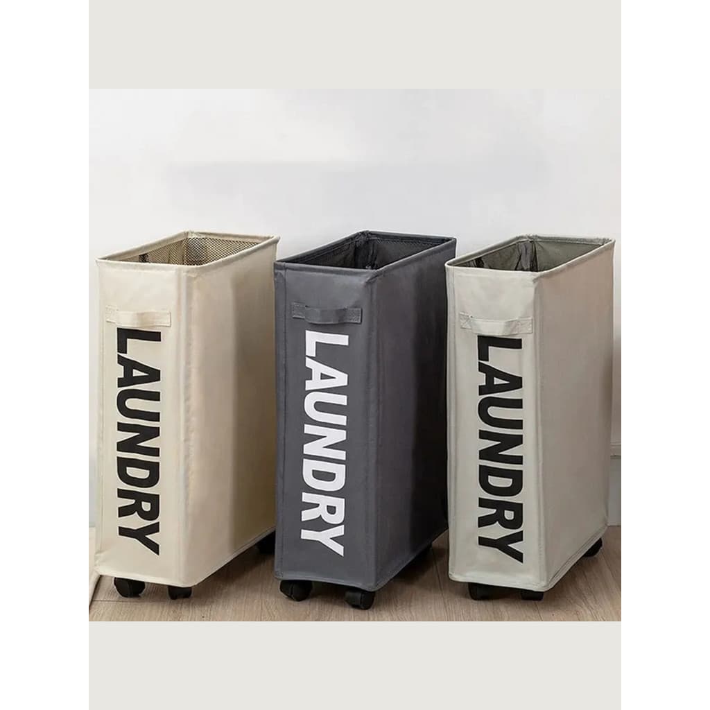 Cesto de Roupas Dobrável Com Cordão Ajustável Rodinha Multifuncional Organizador Pendurável