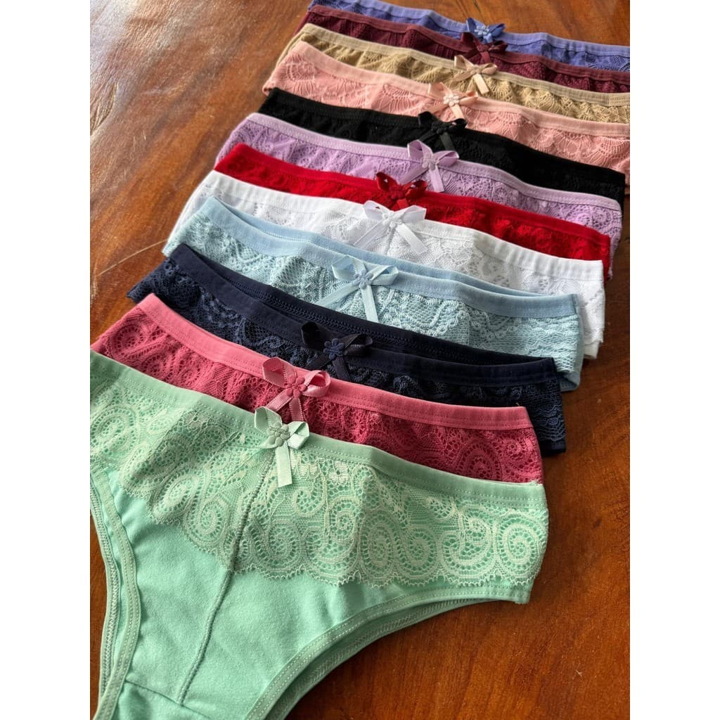 Kit 5 Calcinhas em Algodão Conforto com Renda Cotton Femininas Anti Alérgico Não Marca