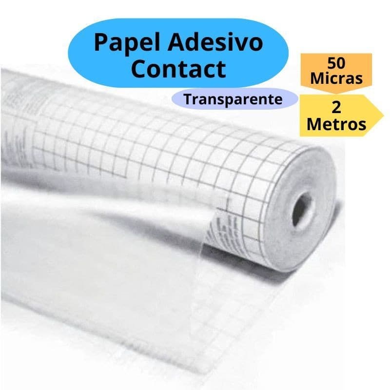 Papel Adesivo Contact Transparente 50 Micras Cristal 45cm x 2 Metros Papel Contact