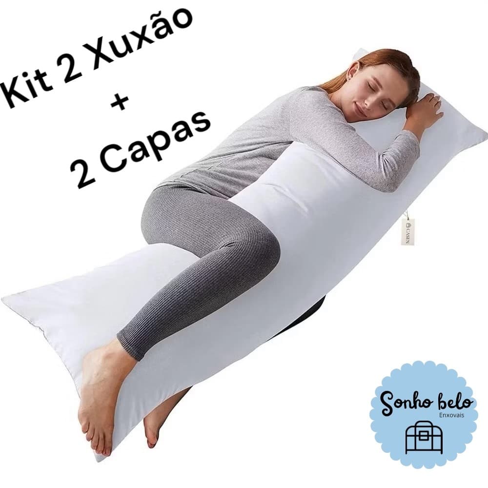 kit 2 Travesseiros de corpo xuxão 1.40x45cm + 2 Fronhas com zíper