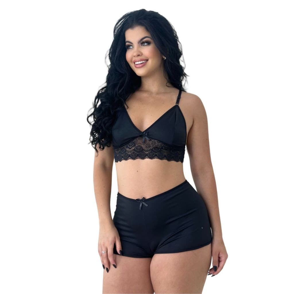 Short Doll Feminino Liso Baby Renda Pijama Dormir Lingerie Curto Adulto Moda Roupa Dormir 605