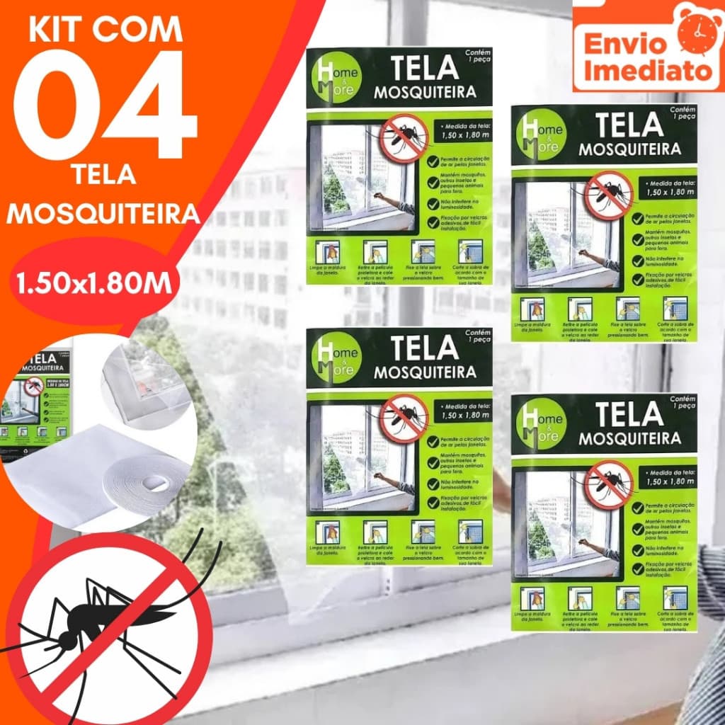 Kit 04 ou 02 Tela Mosquiteiro GRANDE Janela Ajustável 1,80Mx1,50M Anti Insetos Dengue Mosquito