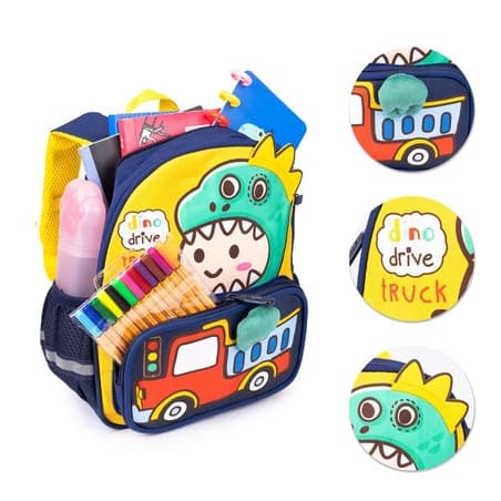Mochila Infantil 3D Impermeável e Resistente Carro e Coelho Ideal para Escola e Passeios Unissex Meninos e Meninas