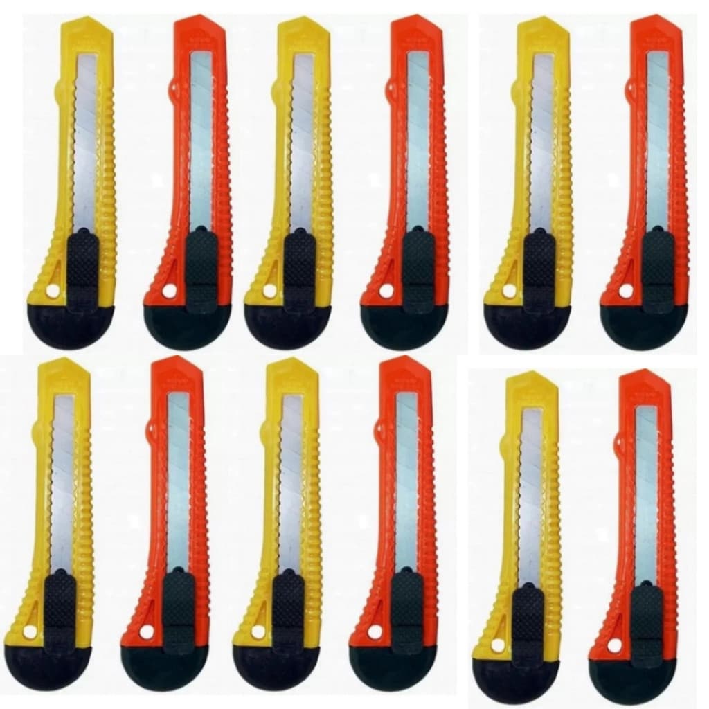 Kit 12 Estilete Grande Largo Lâmina 18MM Cabo Plástico Escolar Escritório Masterprint