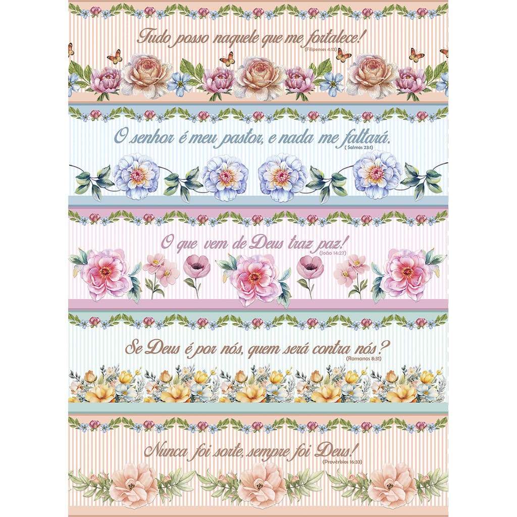 Tricoline Digital Barrado Frases Bíblicas, 53cm x 1,50mt