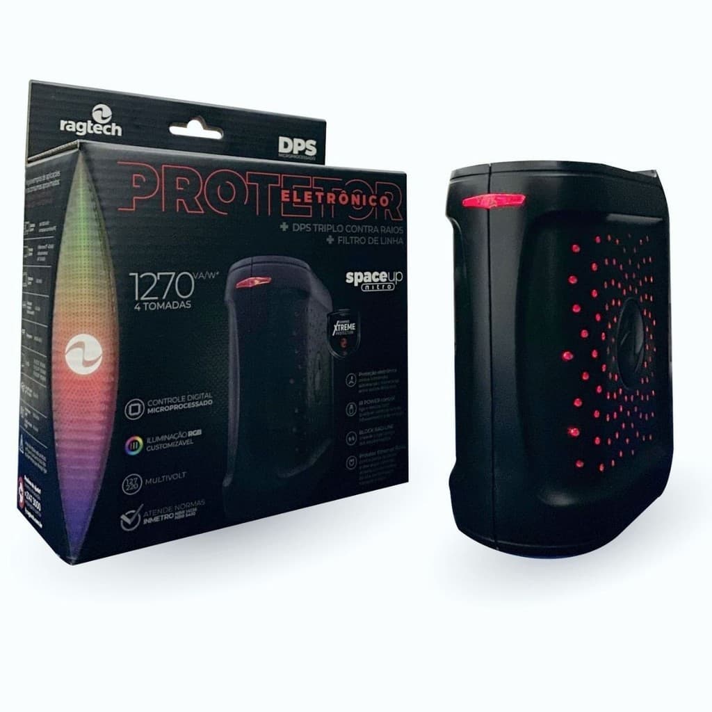 Protetor Eletrônico Digital DPS Space Up Nitro Lan Entrada/Saída 127/220V 60hz Ragtech 20DPS4790