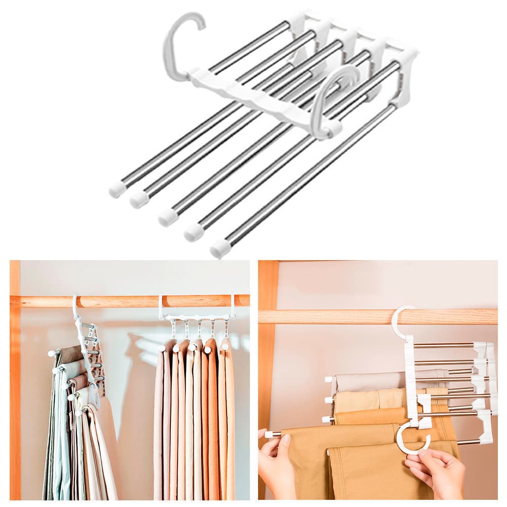 Cabide Para Calças Organizador Aço Inox Multifuncional Retrátil 5 em 1