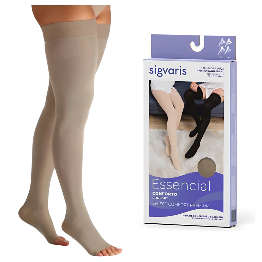 Meia de Compressão 7/8 Coxa Ponteira Pé Aberta 20-30mmHg - Sigvaris Select Confort Premium