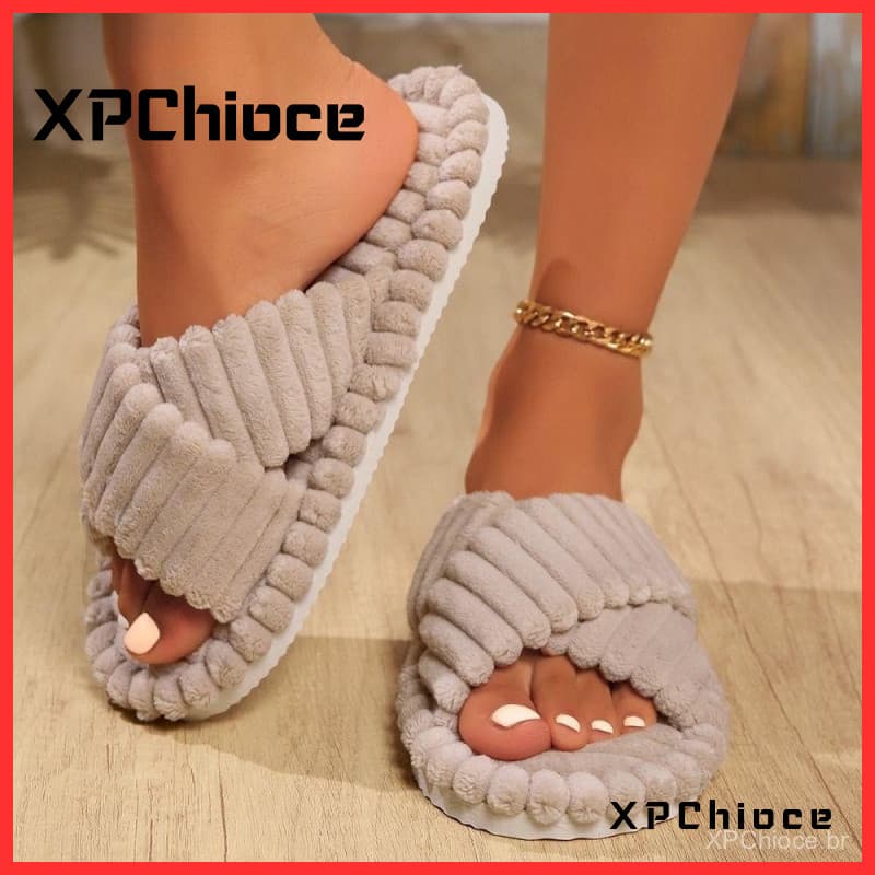 Chinelo De Veludo , Chinelos Casuais De Pelúcia Com Sola Macia Antiderrapantes De Dedos Abertos Femininos