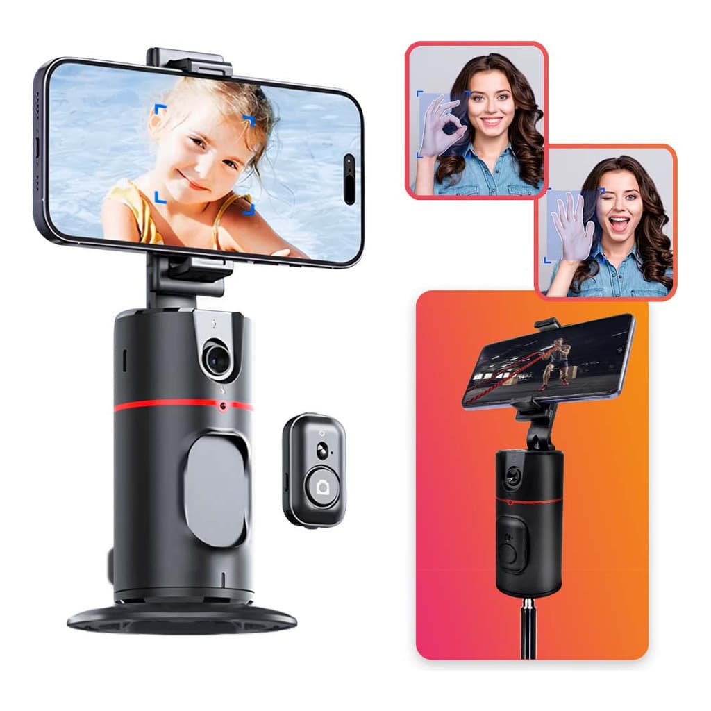 Suporte Giratório Gimbal P02 Portátil Controle Remoto 360 Reconhecimento Facial Gestual Fotos Vídeos Lives