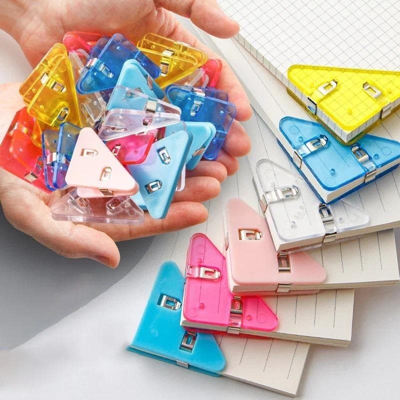 10pcs Clipes Triangulares De Canto De Papel Índice De Fotográficos Porta Páginas Papelaria Escritório Organizador