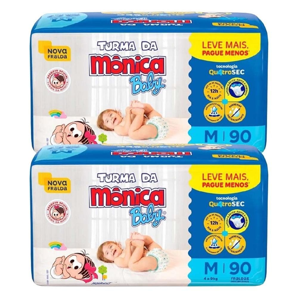 Kit 2 und Fralda Infantil Turma da Mônica Giga Tamanho M 90 und
