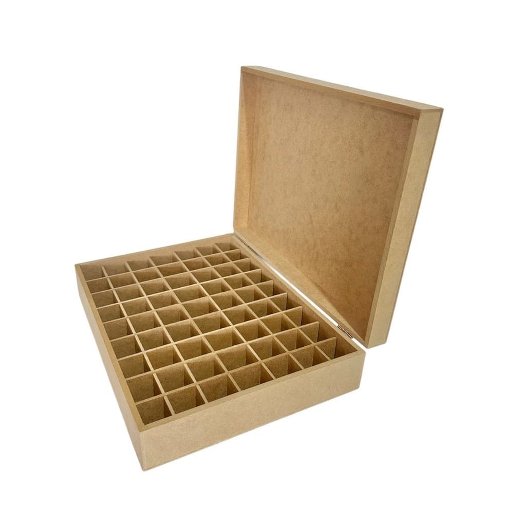 Caixa p/ Óleos Essencias 5ml e 15ml c/ 63 divisórias MDF Cru