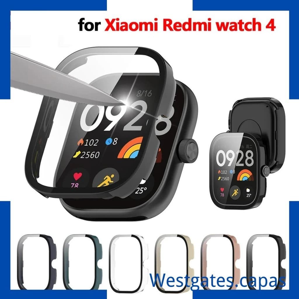 Capa para PC anti-risco e vidro para relógio Xiaomi Redmi, capa E película protetoraCompatível Com Redmi Watch 4