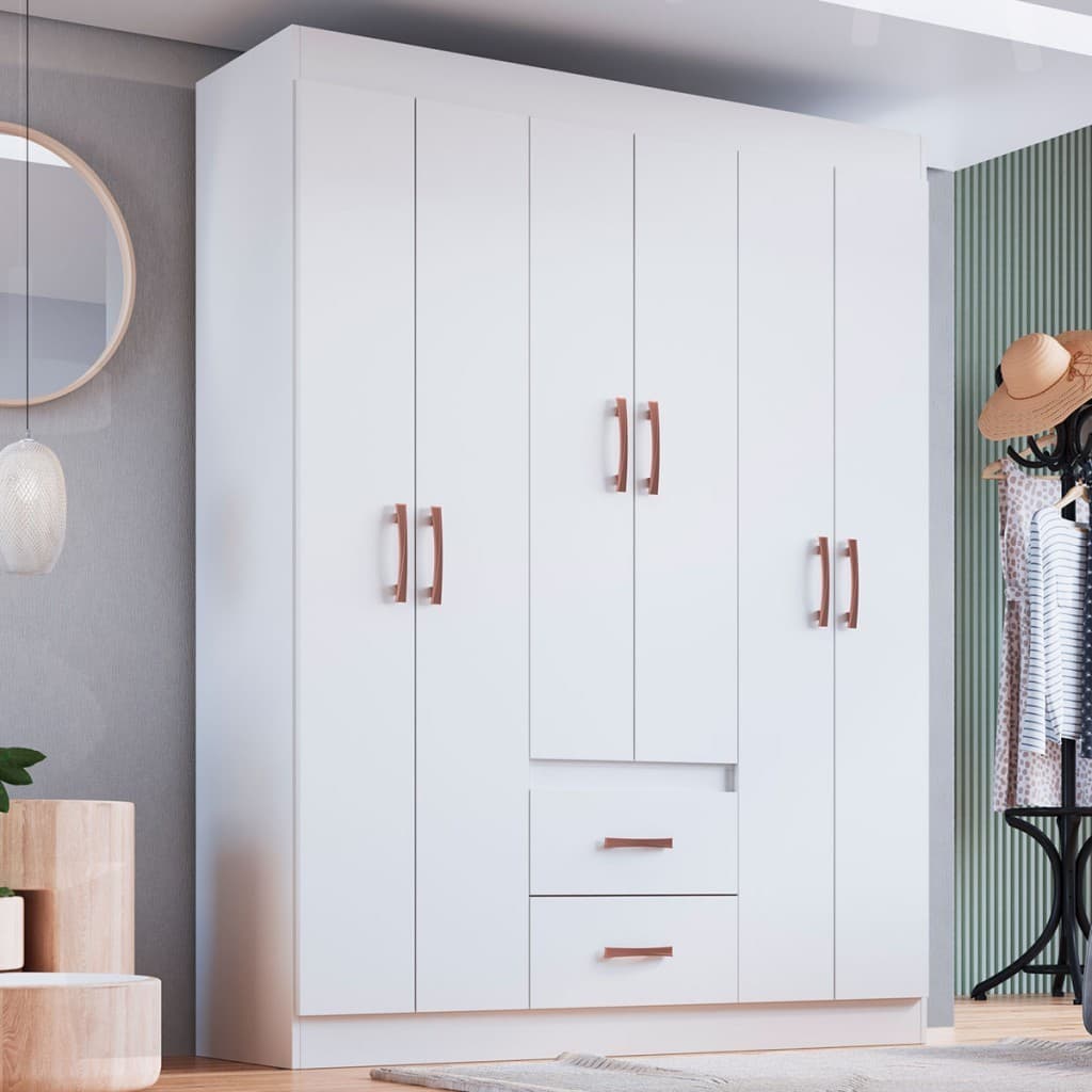 Guarda-Roupa Casal Riveira 6 Portas 2 Gavetas Branco - Doripel