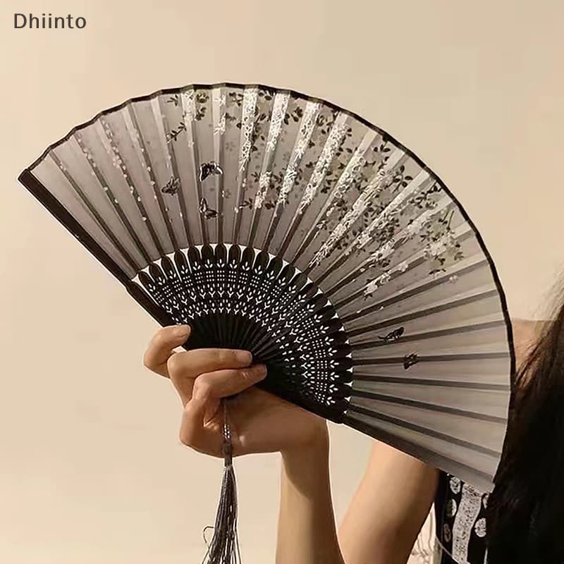 [Ventilador De Bambu Antigo Dobrável Estilo Chinês Verão Dança Feminino Portátil Elegante Mão De Flor Realizada Presentes Requintados Em