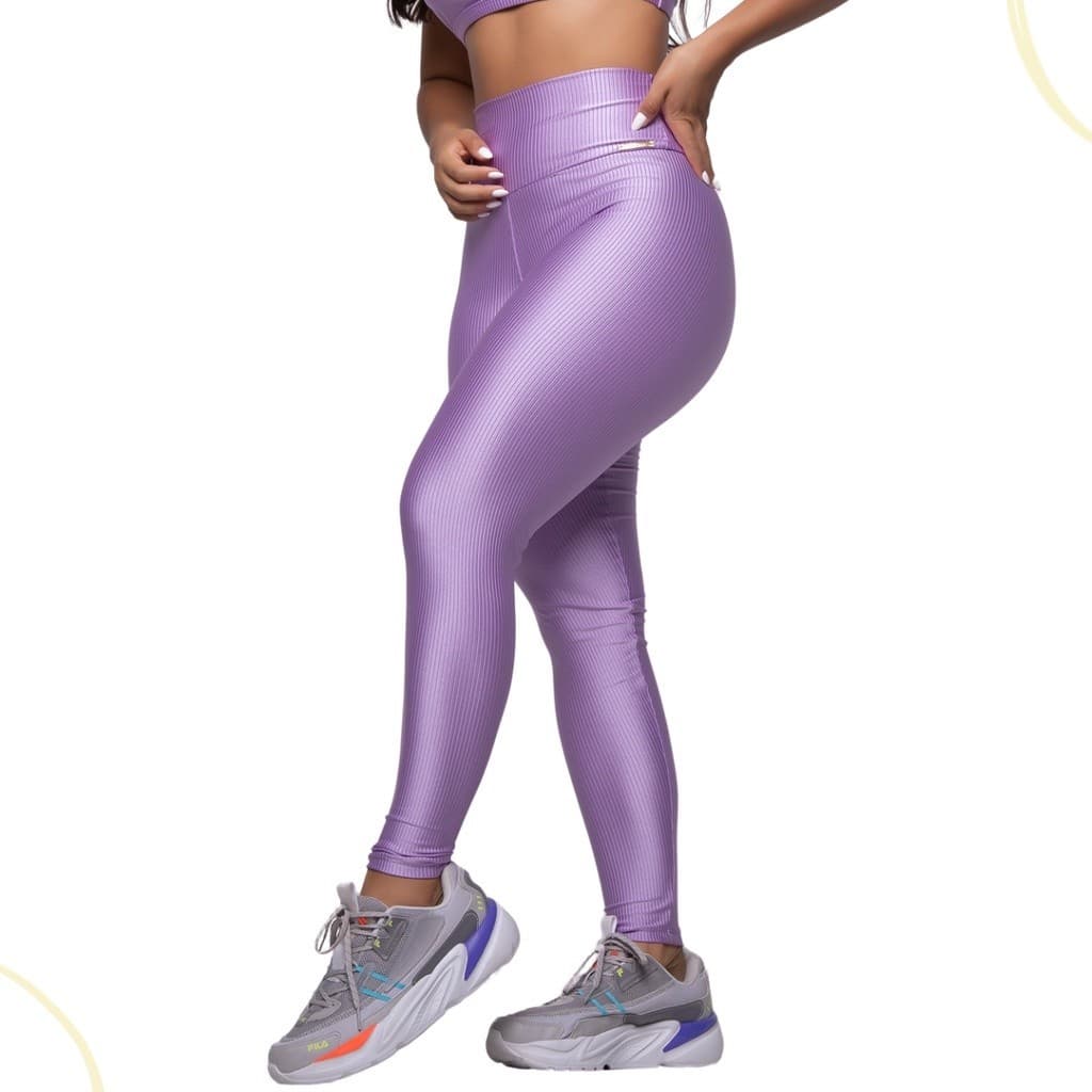 Calça Legging Fitness Canelada Trilobal Cintura Alta Academia Não Transparente Feminina