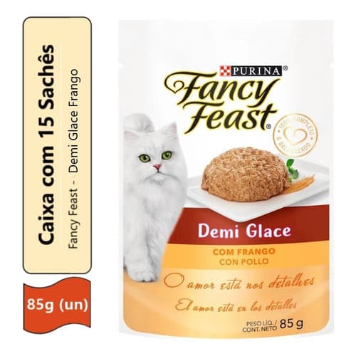 Sache Fancy Feast Demi Glace Ração Úmida Gatos Frango 15 Unidades 85g
