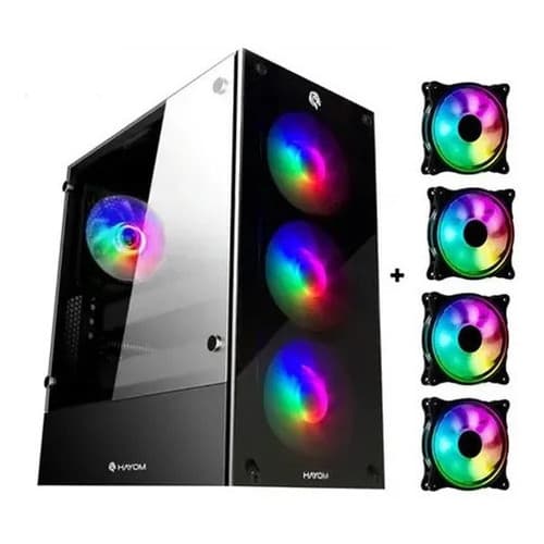 Gabinete Gamer Hayom, 4 Fans rgb, Lateral e Frontal Em Vidro Temperado,  GB1749