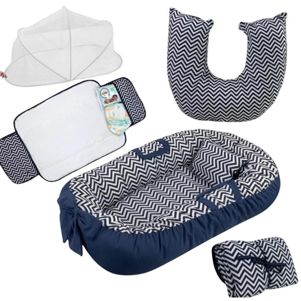 Kit Ninho Redutor Com Almofada de Amamentação Trocador Portátil Mosquiteiro Para Ninho