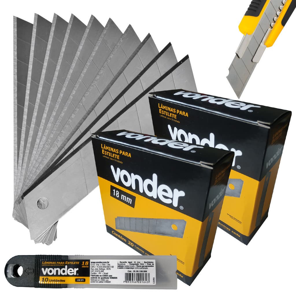 Lâmina Para Estilete 400 Unidades 18mm Profissional de Precisão Alta Qualidade Vonder