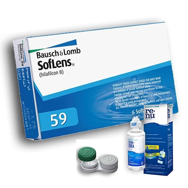 Lente De Contato Soflens 59 uso Mensal + Renu 60 Ml Bausch + Lomb