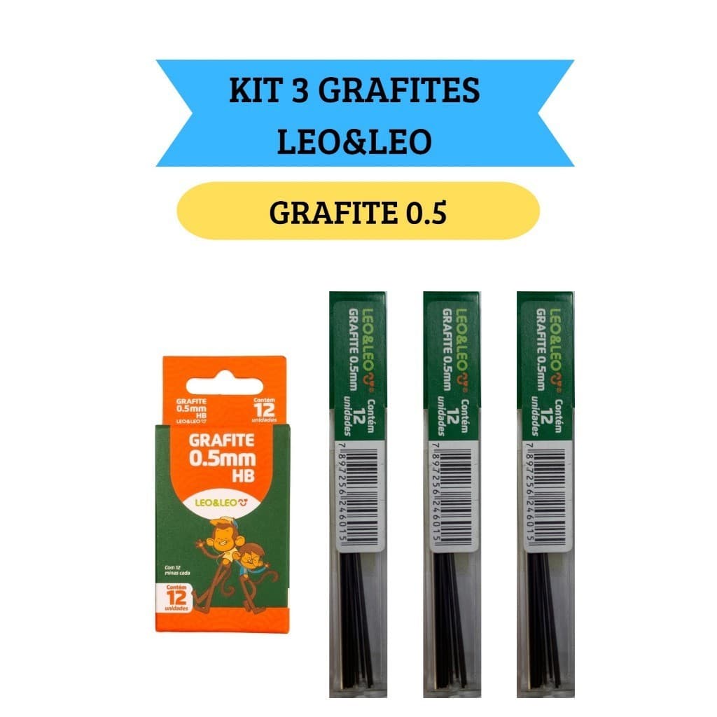 Kit 03 Grafites para Lapiseira Mina De Grafite 0.5mm Leo&Leo