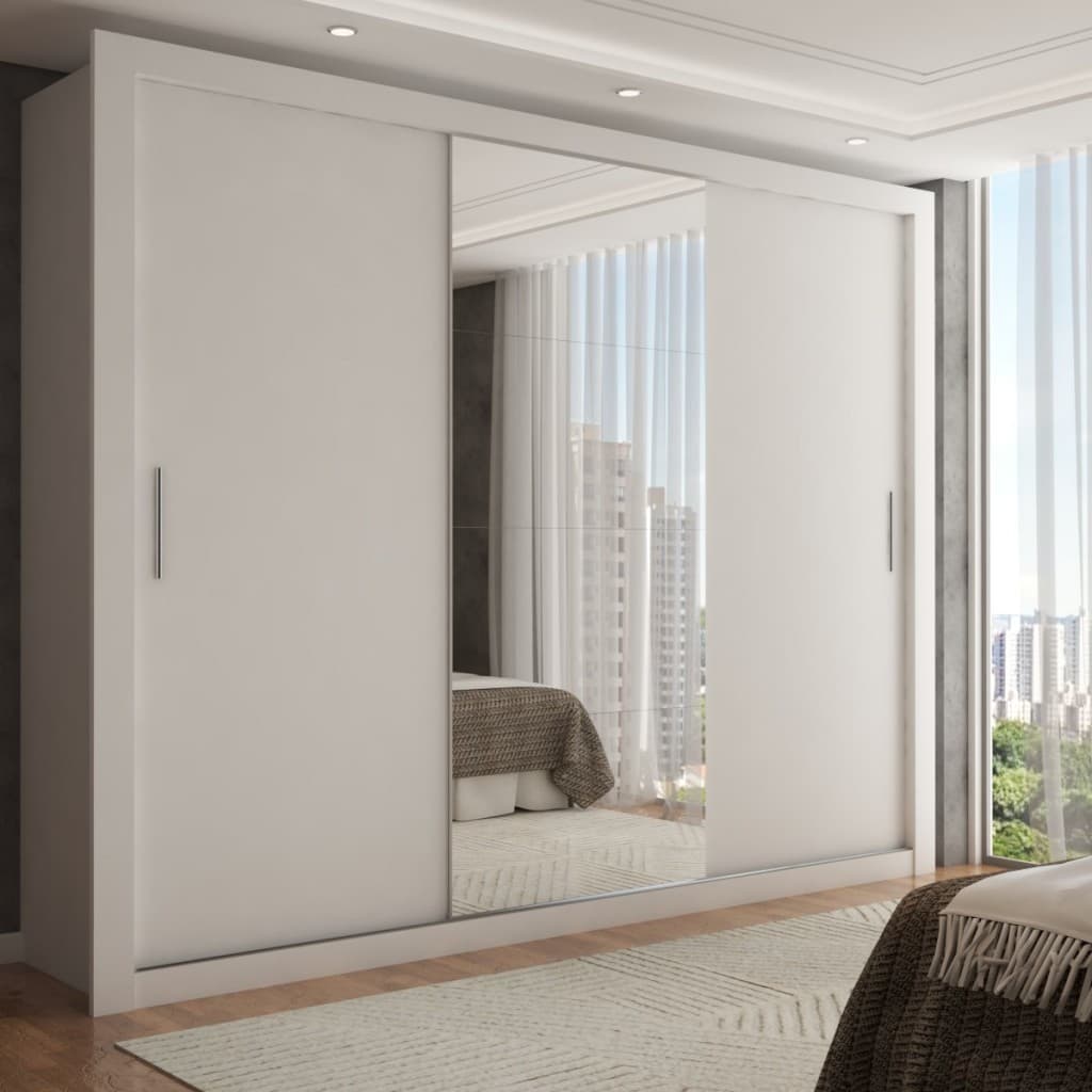 Guarda-Roupa Casal Carol 3 Portas de Correr com Espelho 4 Gavetas