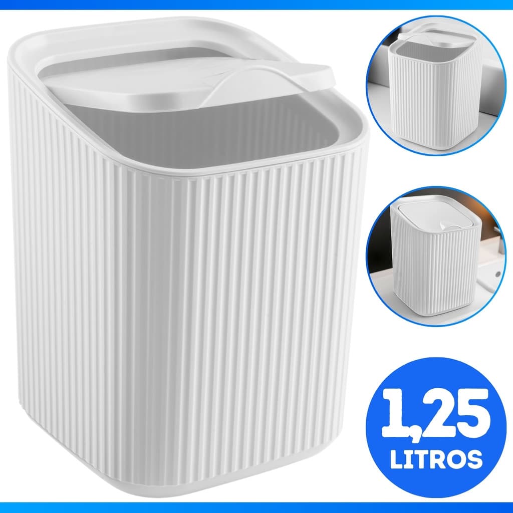 Lixeira De Cozinha Escritório Banheiro 1,25L Tampa Design Moderno Reforçado