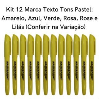 Kit 12 Marca Texto Pastel Tons Amarelo, Verde, Azul, Rosa, Rose e Lilás - Grifa Texto Masterprint