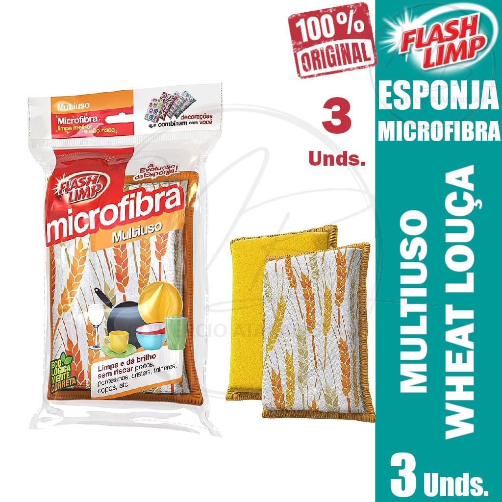 Kit 3 Esponja Microfibra Multiuso Wheat Louça - Flash Limp