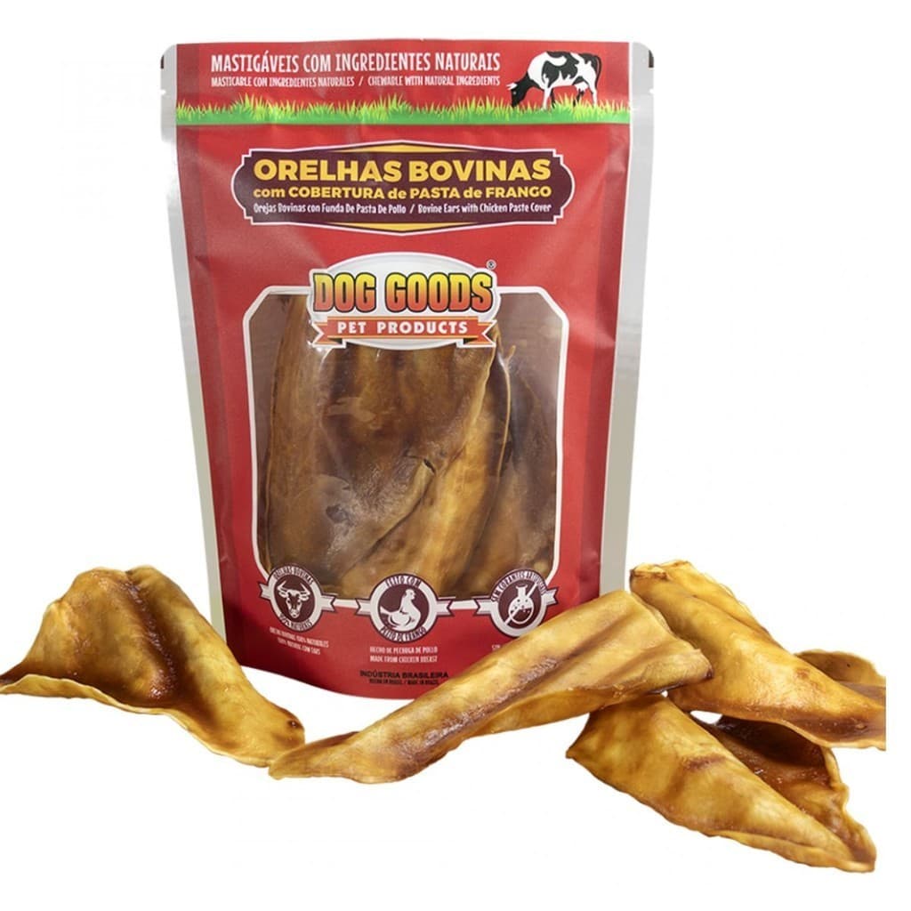 ORELHA  BOVINA NATURAL DESIDRATADA C/PASTA DE FRANGO PCT 4UN