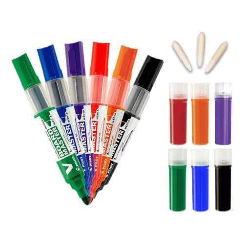 6 Canetas Quadro Branco Recarregável Pilot Coloridas + 6 Rec