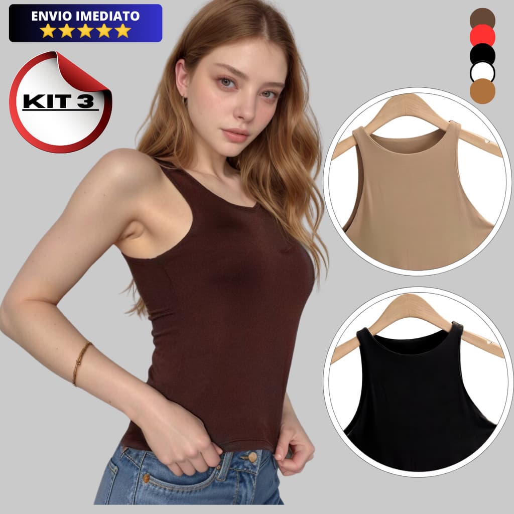 Kit 3 Regatas Feminina Forro Duplo Blusinha Suplex Básica Elegante Blogueira