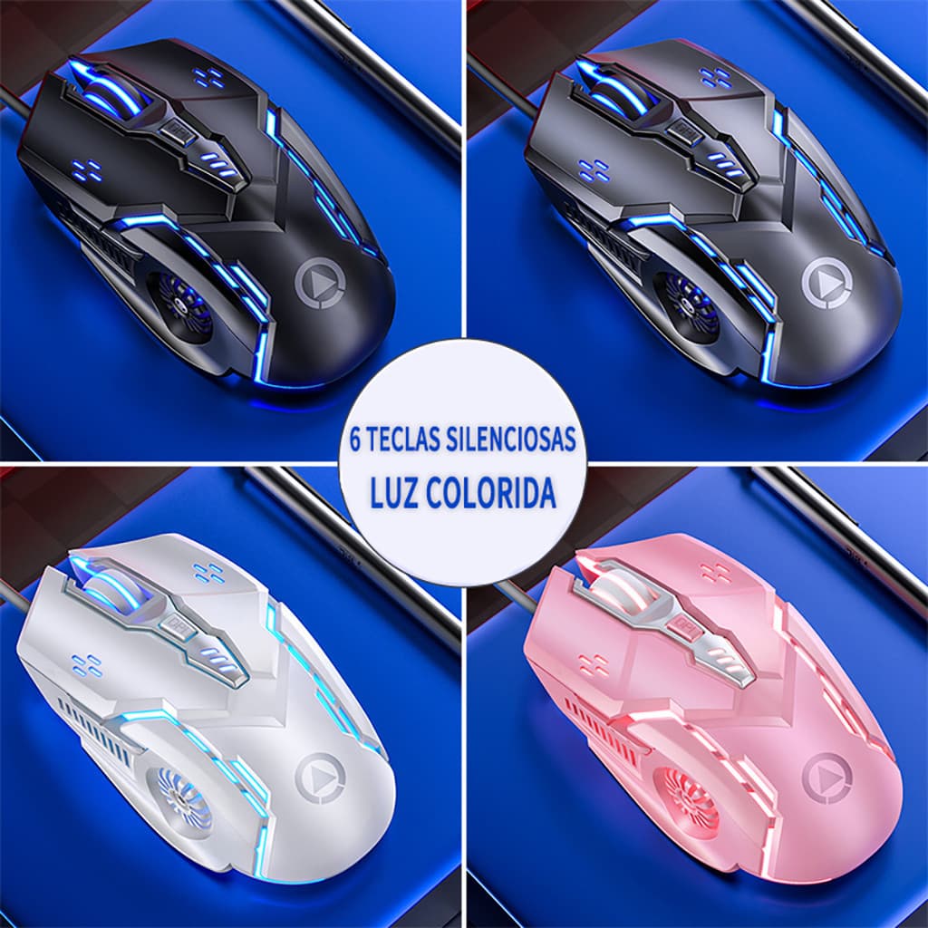 Mouse Gamer Com Led 7 Cores De Luz 4 DPI 6 Botões Com Fio Usb Som e mudo