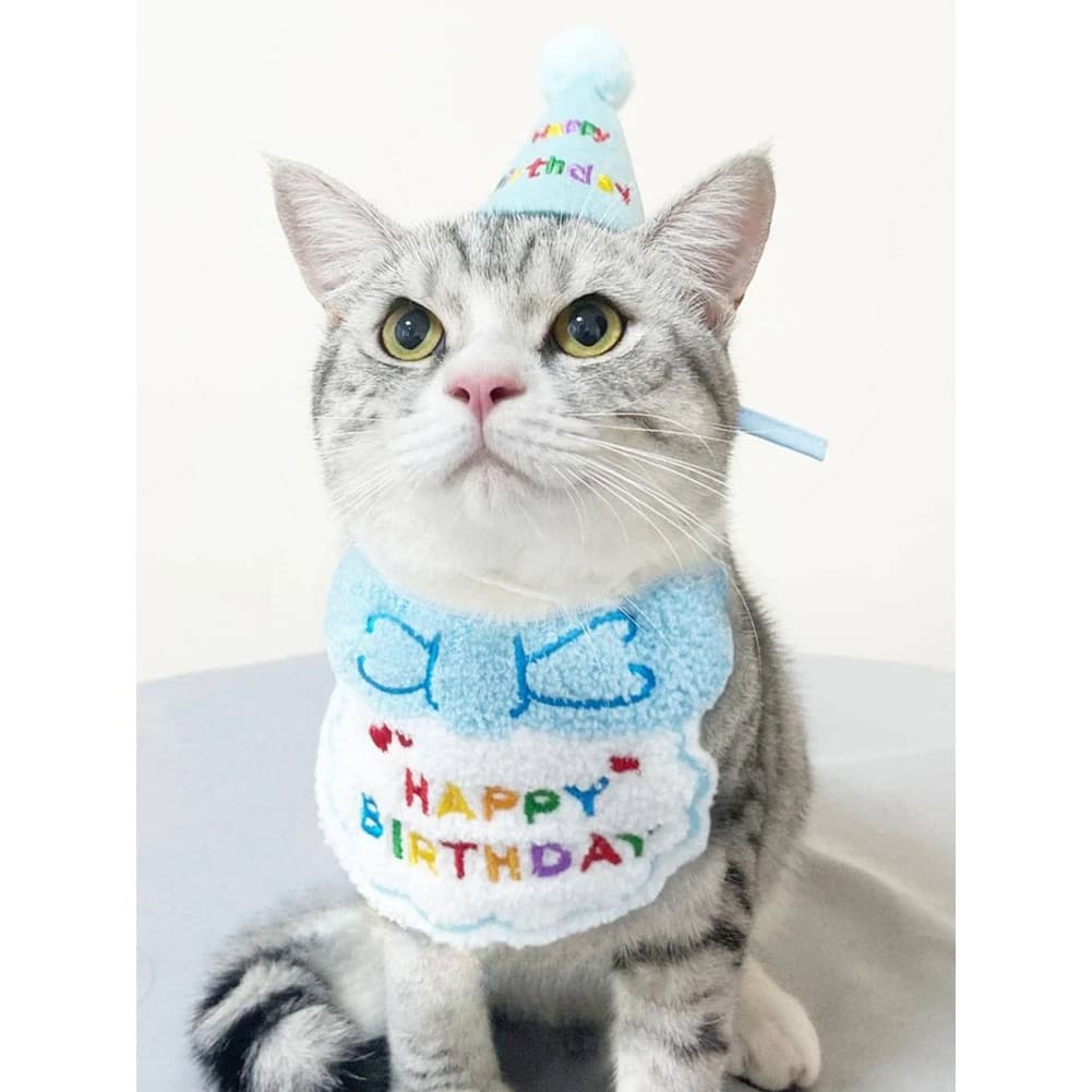Babete De Aniversário De Cachorro Gato E Chapéu De Festa Mini Bandana Ajustável Lenço Animal De Estimação Suprimentos