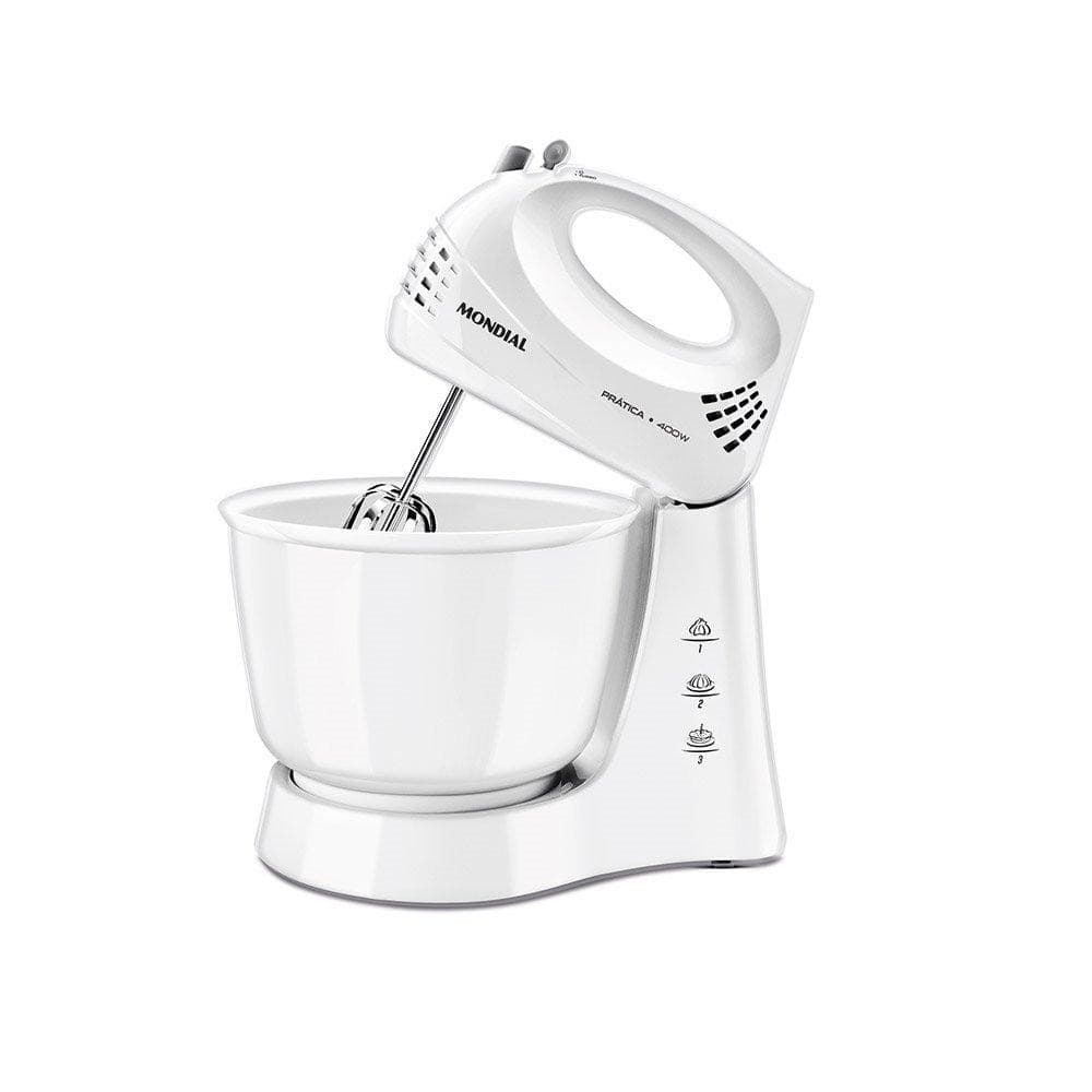 Batedeira Mondial Prática B44W |  3 Velocidades + Turbo, 1 Tigela, 400W, Branca