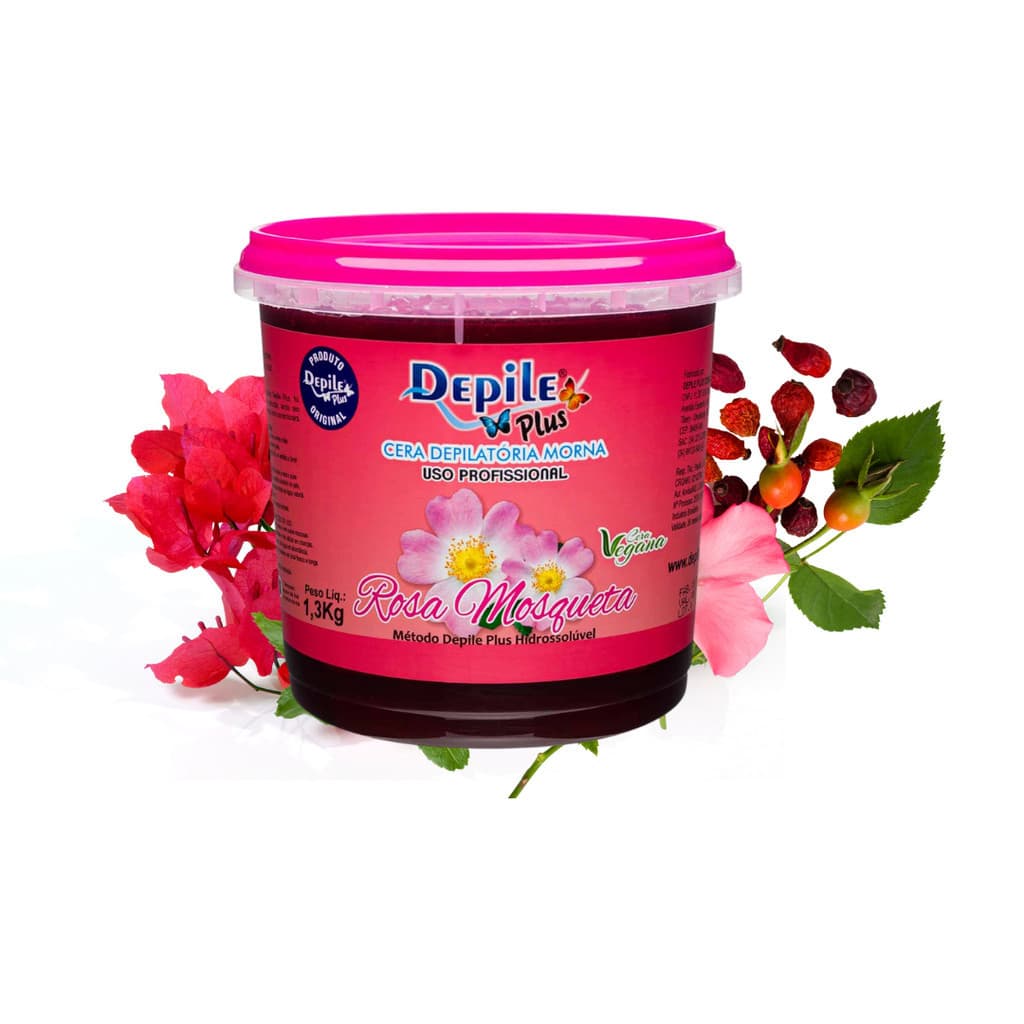 Cera Depilatória Rosa Mosqueta Hidrossolúvel Vegana Depile Plus Profissional 1,3kg