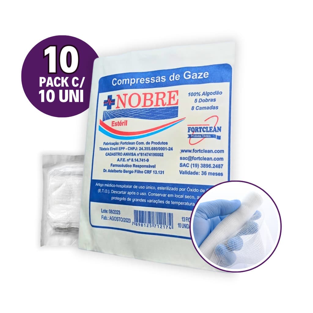Compressa De Gaze ESTÉRIL 13 Fios Hidrófila 10 Pac (100 gazes)