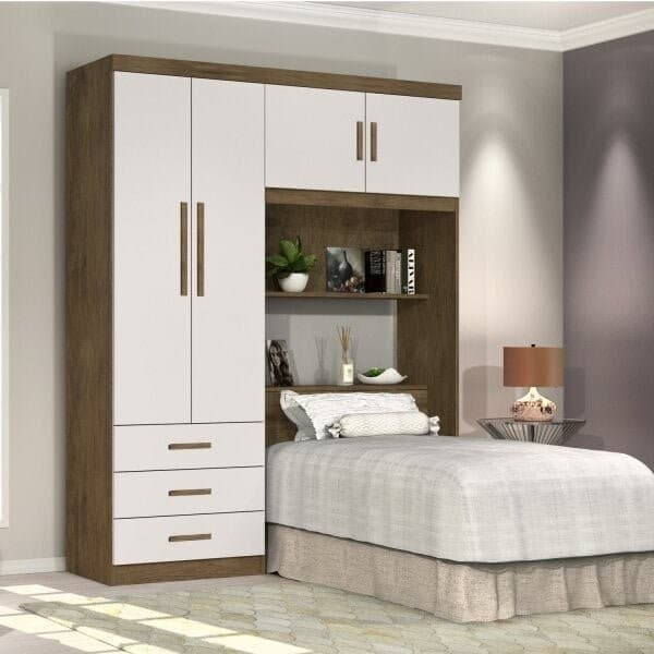 Guarda-Roupa Solteiro com Cabeceira 4 Portas Cancun  Imbuia/Off White