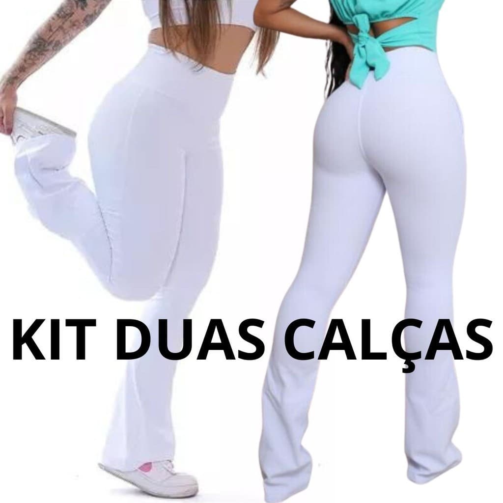 KIT DUAS Calças Legging FLARES Brancas BAILARINA Suplex Academia Enfermagem Esteticista Cós Alto,dentista fisioterapeuta