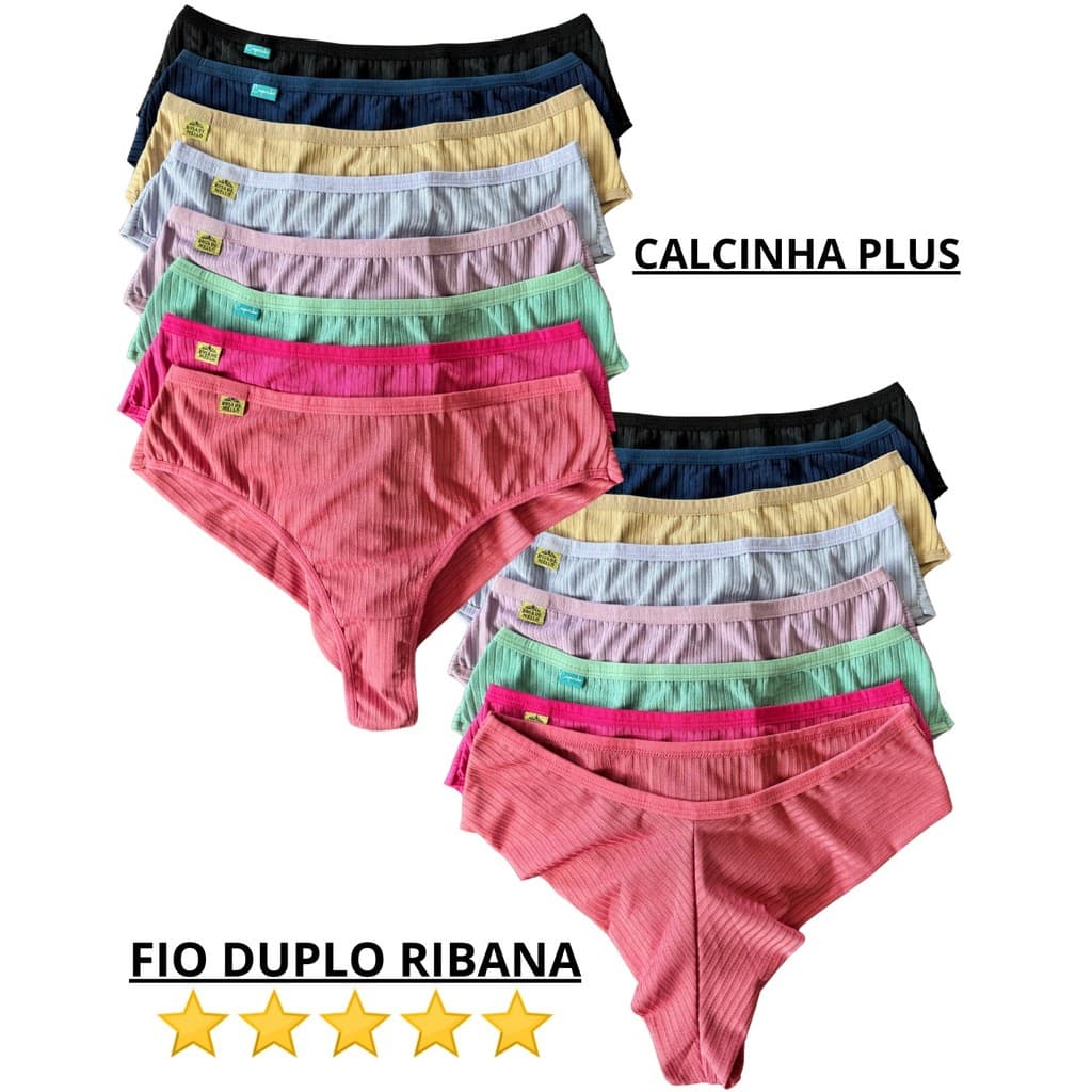 Kit 5 Calcinha Plus Size Fio Empina Bumbum Ribaninha Qualidade e Conforto Forro de Algodão