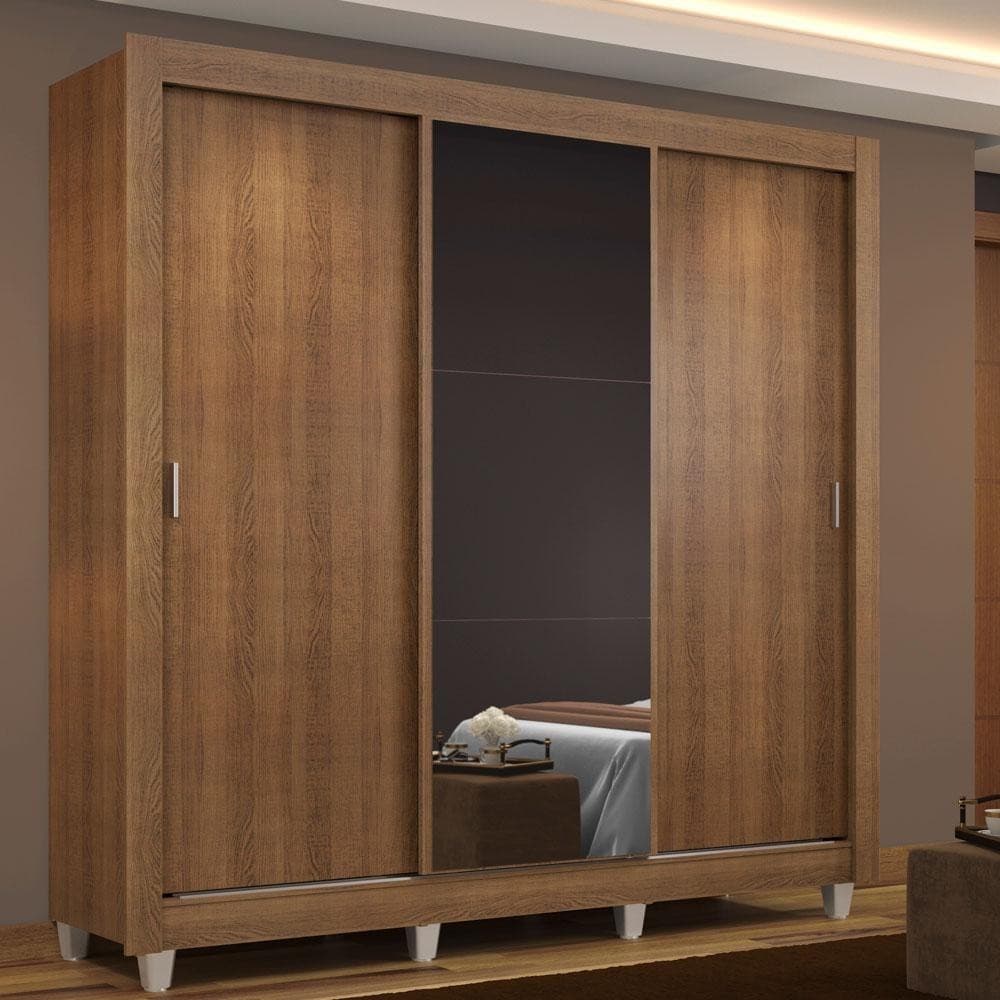 Guarda Roupa Casal Madesa Mônaco 3 Portas de Correr com Espelho com Pés - Rustic