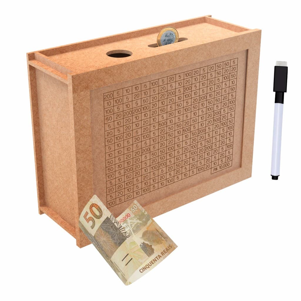 Cofrinho Cofre Inteligente Woodbox Método Kakebo 1k 5k e 10k Economize Dinheiro