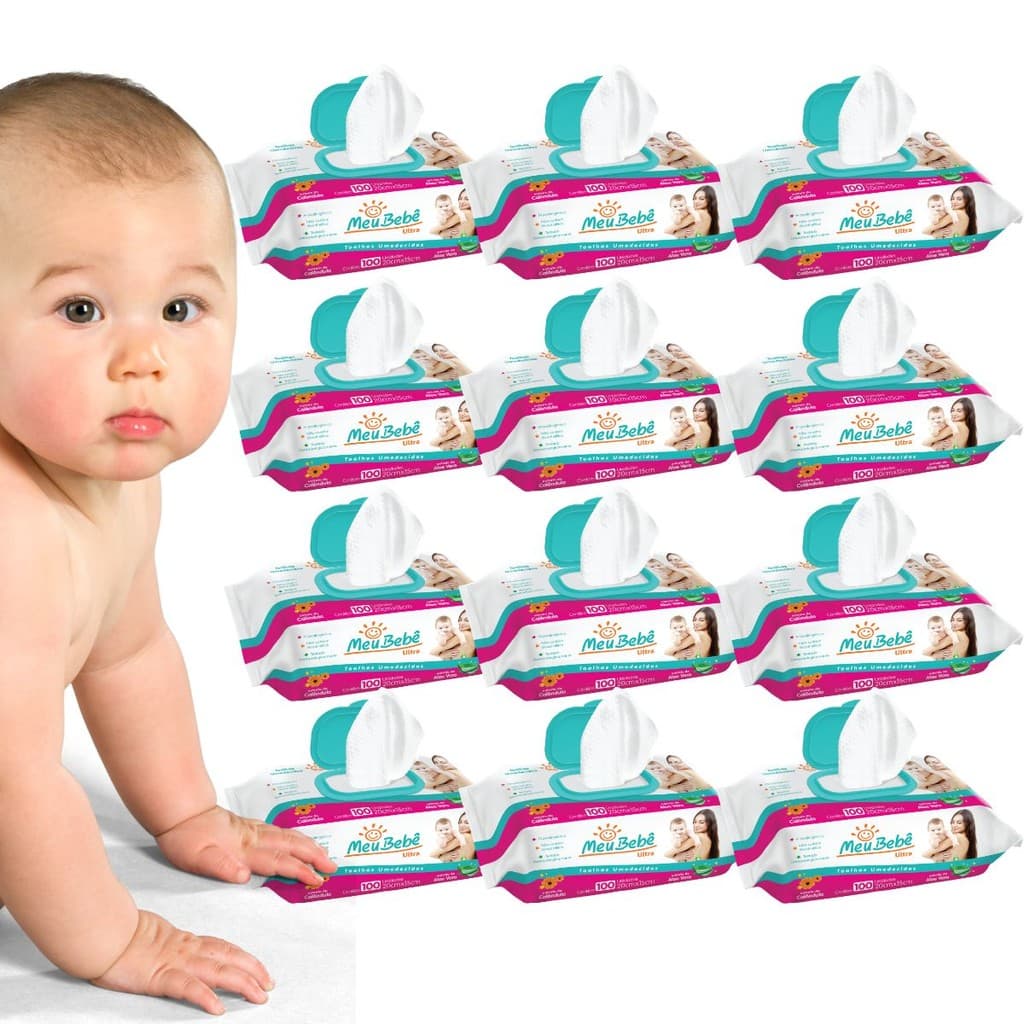 Kit Toalha Umedecida Meu Bebê Ultra- Pct 100 Toalhas - Com Tampa - Opções 3, 4, 5, 6 ou 10 Pacotes