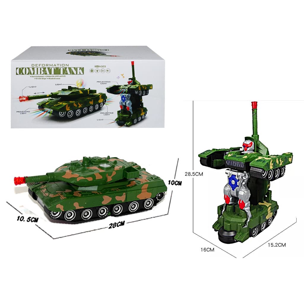 Brinquedo Carrinho Carro Tank Tanque Vira Robô Caminhão Bate E Volta Com Projeção Luz E Sons HM TOYS