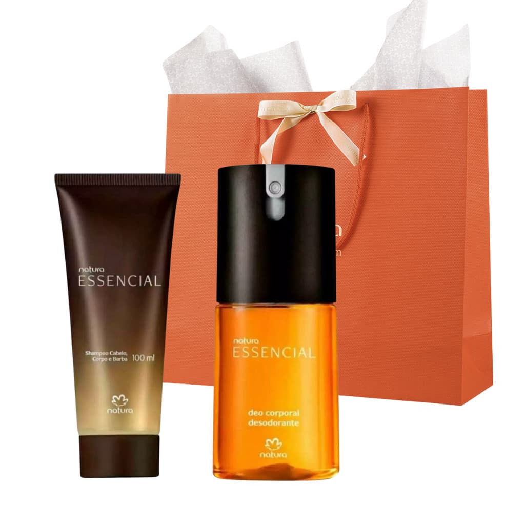 Kit Presente Essencial Masculino Natura Deo Corporal + Shampoo 3 em 1 + Sacola