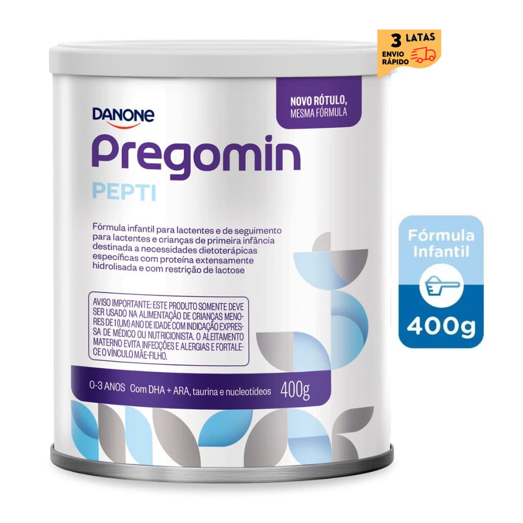 3 latas - PREGOMIN Pepti - Fórmula infantil em pó Danone- 400gr