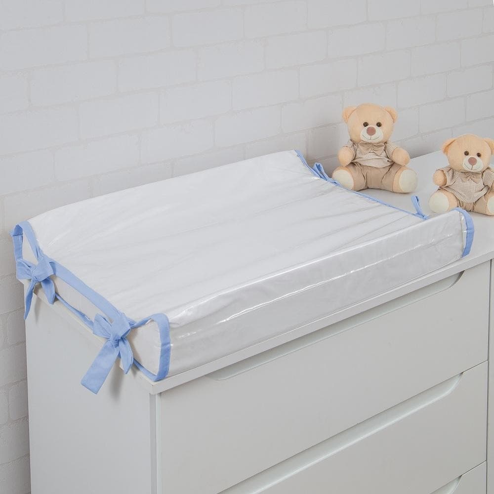 Trocador Anatomico para Comoda 65x40 Branco com Azul Claro com Capa Plástica Impermeável Anatomico